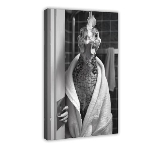 Poulet en peignoir poster sur toile cadeau insolite 40x60