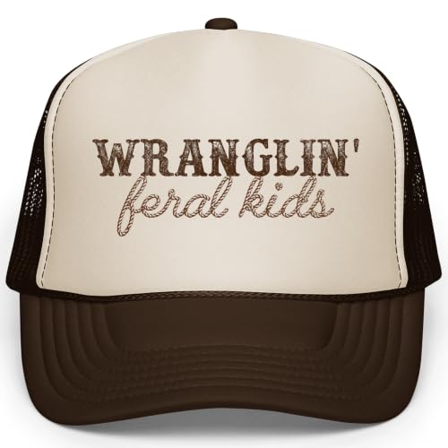 Image of Olive Loves Apple Wranglin' Feral Kids Trucker Hat for Mom and Dad Funny Western Style Cap for Women and Men