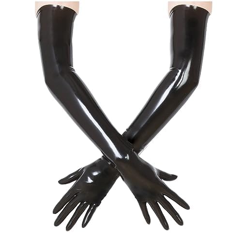 Kangxinsheng Black Latex Gloves for Women Men,Natural Rubber Gloves Cosplay Costume Party Clubwear-S