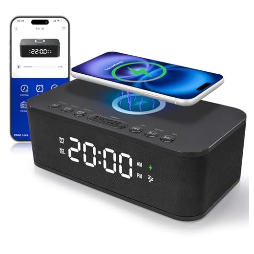 Dual Alarm Clock Radio Bedroom, Digital Alarm Clocks Bedrooms Bluetooth, Up to 10 Bedroom Alarms Clock White Noise 23 Soothing Sounds App/Button Control Snooze 12/24H FM Speaker Charging, Black