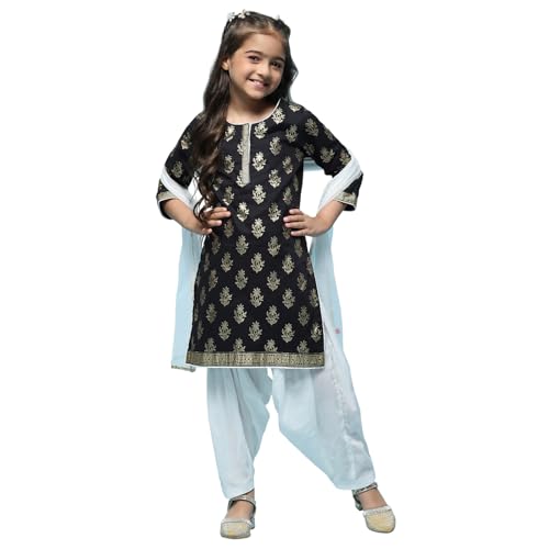 Biba Cotton Girls PRINTED STRAIGHT KID Salwar Suit Set (KWCOLOR IMPRINTS2953E_BLACK_5)