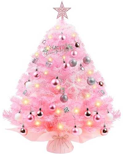 Weihnachtsbaum Klein 60cm, Mini Weihnachtsbaum Rosa mit LED...