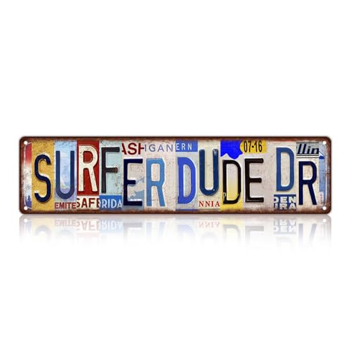 Letrero de metal vintage para decoración de pared Surfer Dude Dr Street para bar, hogar, hombre, cueva, cafetería, 40,6 x 10,2 cm Letrero de metal vintage para decoración de pared Surfer Dude Dr Street para bar, hogar, hombre, cueva, cafetería, 40,6 x 10,2 cm