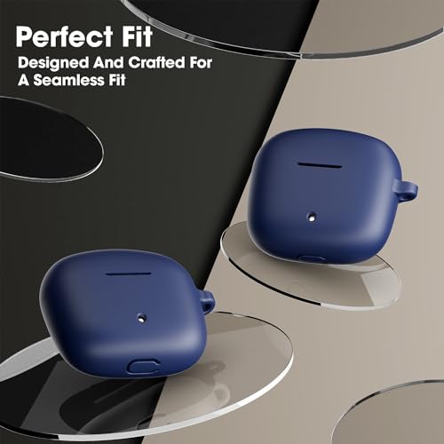 Image of Sounce Earphone Case Cover Compatible for Boat Airdopes 200 Plus, Soft Silicone Skin Case Cover Shock-Absorbing Protective Case with Keychain - Blue