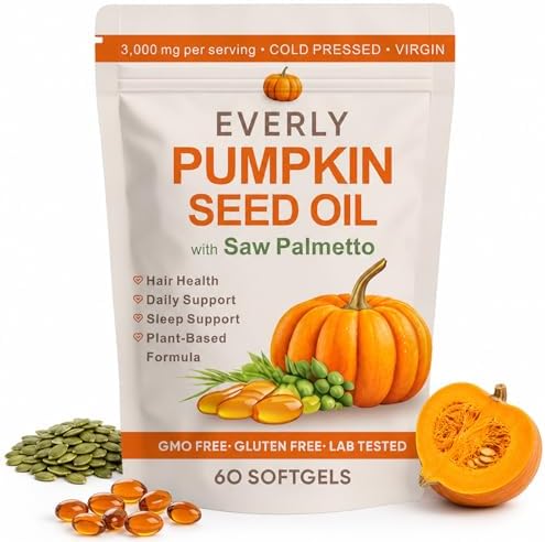 Everly Pumpkin Seed Oil with Saw Palmetto, Cold-Pressed Virgin 60 Softgels