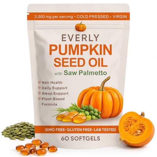 Everly Pumpkin Seed Oil with Saw Palmetto Cold Pressed Pure Virgin Oil Non-Gmo Rich In Essential Fatty Acids & Phytosterols 60 Softgels