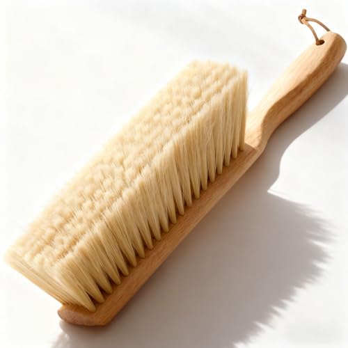 Foxtail (Fox Tail) Bench Brush for Construction Cleanup and Tile Finishing - Heavy-Duty Wooden Handle Wide Sweep Hang Loop 14-Inch Also for Woodworking and Retail Counters