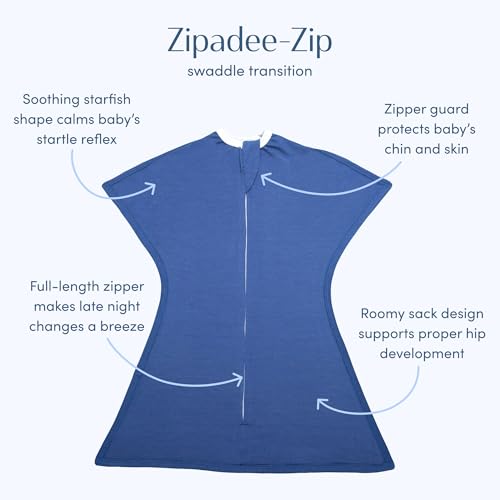 Image of SleepingBaby Zipadee-Zip Transition Swaddle - Cozy Baby Swaddle Blanket with Zipper Convenience - Roomy Wearable Blanket for Easy Diaper Changes - Classic Navy, Small (4-8 Month)