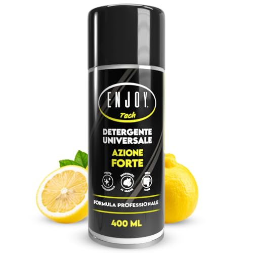 ENJOY TECH Pulitore Interni Auto Professionale 400ml – Schiuma Attiva per Alcantara, Pelle, Tessuti e Cruscotti – Sgrassatore Auto Anti-Aloni e Antipolvere, Profumo Limone – Made in Italy