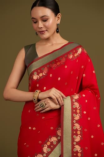 Monjolika Fashion red banarasi silk saree – image 5