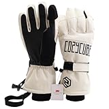 スキー グローブ スノーボード グローブ 3Mシンサレート メンズ レディース 防水 撥水加工 5本指 リーシュコード 付き スノボ スノボー 紛失防止 裏起毛 (ホワイト, M)