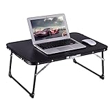 Foldable Laptop Desk, Bed Table for Study & Reading, Portable Mini Picnic Table, Folds in Half with Inner Storage Space