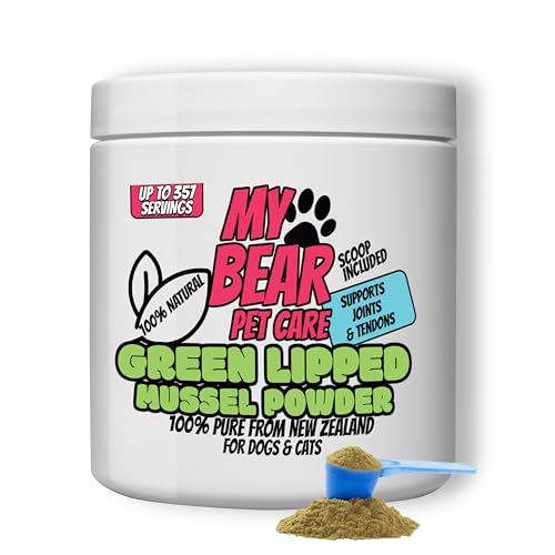 My Bear Pet Care Green Lipped Mussel Powder for Dogs & Cats (250g) - Hate Tablets? Just Sprinkle on Food - 100% Pure Natural Glucosamine & Omega 3 Joint Supplement - Scoop Included