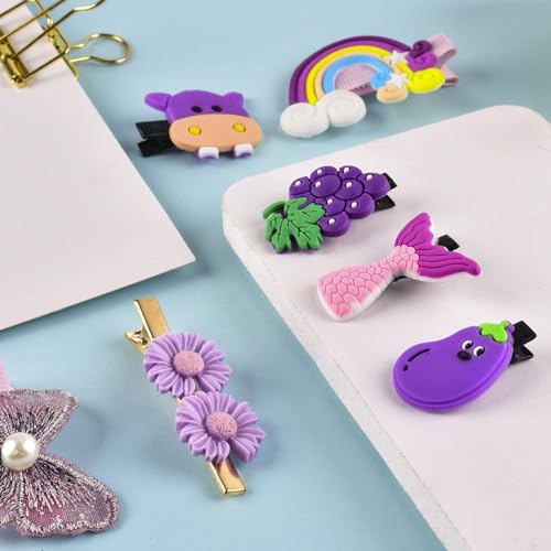 Image of Wazdorf 14 Pieces Girls Hair Pins with Clear Bag, Baby Clips Cute Cute Fruit Cartoon Animal Pin for Kids, Women, Girls Hair Accessories (purple)
