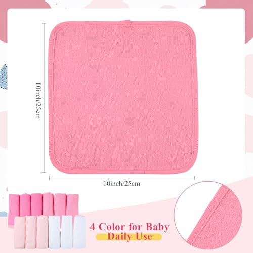 Image of CroBlissful 12 Pack Colorful Baby Washcloths 12 * 12 inch Newborn Wash Cloths Baby Soft Cotton Towels Reusable Baby Wipes for Face, 4 Colors(Pink)