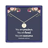 Hidepoo Letter Initial Necklaces for Girls - 14K Gold Filled Letter Pendant Disc Initial Necklace Pe