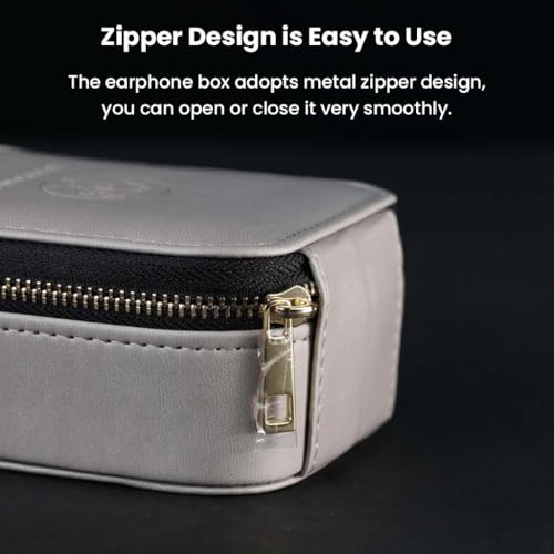 Image of AUDIOCULAR Luxe Premium Earphone Case, PU Leather, Water-Resistant, Shockproof, Multi-Purpose Case for in-Ear Monitors, Wired Earphones, Pen Drives, Portable DACs & Other Small Accessories (Grey)