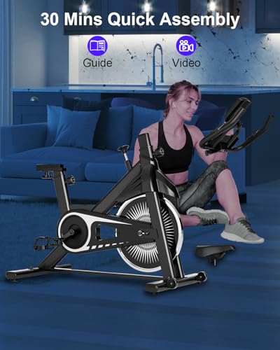 Image of Exercise Bike,Adjustable Resistance Indoor Cycling Bike for Home Exercise - Stationary Bike with Smartphone Holder, LCD Display & Heart Rate Monitor