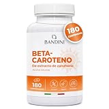 Bandini® Betacaroteno 180 comprimidos | Suplemento de Beta-Caroteno de Extracto de Zanahoria para un Bronceado Intenso y una piel radiante | Alta Concentración de vitamina A | 100% natural