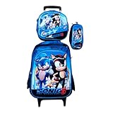 Kit Mochila do Sonic 3 em 3D Alto Relevo com Rodinhas + Lancheira Térmica + Estojo Escolar Infantil