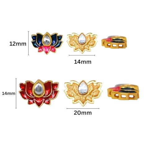 Image of Satra Tarders Lotus Meenakari Kundan Beads for DIY Jewellery Making Rakhi Making | Size : 14mm | Qty : 12pcs | Red