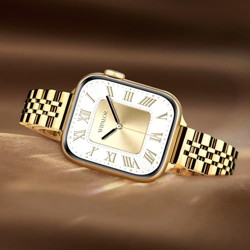 Image of Wipalor Thin Classic Metal Chain Band Fit Slim Apple Watch Bands for women 42mm 41mm 40mm 38mm, Dressy Designer Stainless Steel iWatch Bands for iPhone Watch Bands Series 11 10 9 SE 8 7 6 5 4 3 2 1-Gold