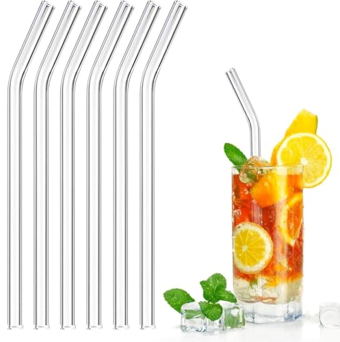 Image of Reusable Glass Straw Set 6, Transparent Drinking Straw Easy to Clean, BPA-Free & Ecofriendly, Elegant & Durable - Perfect for Juice,Cocktails, Smoothies, Coffee & More Drinks (White)