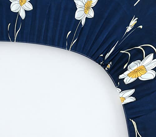 Image of KAWI Elastic Fitted Bed Sheet Single Bed (6X4 FEET Bed Size) Glace Cotton Fabric 250 TC One Pillow Cover (Exact Size 72X48X6 Inch) - Floral Print, Blue Color