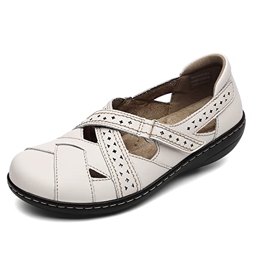 Irrefour Women's Classic Leather Casual Loafer Flat Sandal
