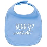 huuraa Baby Lätzchen Bonn verliebt Unisex Latz Babyblue mit Namen deiner lieblings Stadt Geschenk Idee zur Baby Party für Neugeborene und Kleinkinder