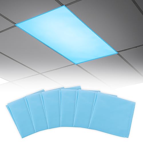Fluorescent Light Covers with 10 Strong Magnets- 6 Pack Fluorescent Light Filters for Classroom Hospital Office to Eliminate Harsh Glare Reduce Headache, Flame Retardant Fabric, 4 x 2 FT, Blue Sky