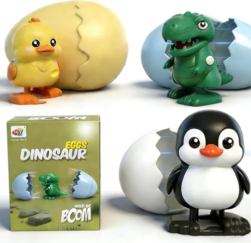 Starnearby Oeufs Surprise à Remonter, Jouets d'œufs Surprises avec Animaux, Cadeau de Pâques, Oeufs de Pâques avec Dinosaures, Pingouin, Canard et Capybaras (3PCS a)