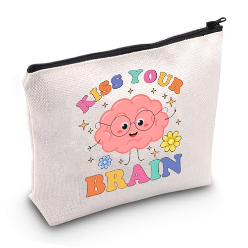 JXGZSO Mental Awareness Cosmetic Bag Kiss Your Brain Pouch Bag Back To S Gift Teacher Appreciation Gift Biology Teacher Gift (Kiss Your Brain Bag)