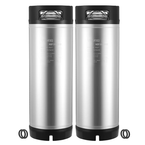 VEVOR Corny Keg, 5 Gallon Ball Lock Keg, SUS304 Cold Brew Kegs with Dual Rubber Handles & Heavy-Duty Rubber Bottom, Brewing Equipment for Home Brewing Party, 2 PCS by VEVOR - Used condition - US$160.46