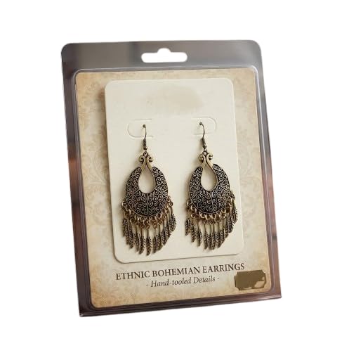 Women's Vintage Oxidised Gold-Tone Drop Dangle Earrings | Boho Tribal Statement Earrings with Tassel Fringe | Ethnic Fashion Jewellery-image-41