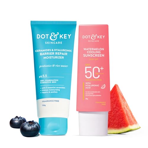 Dot & Key Ceramides & Hyaluronic Skin Barrier Repair + Face Cream-100g & Dot & Key Watermelon Cooling Sunscreen Spf 50 Pa+++ - 50g | For Normal Skin | For Women & Men