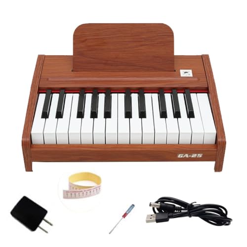 電子ピアノ キッズピアノ ミニピアノ 木製 おもちゃ 小さいピアノ 25鍵盤 デジタルピアノ 譜面台付き ミニサイズ 小さい 単三電池使用 電池式 ノイズ軽減 木目調 ウッド キーボード(ブラウン)
