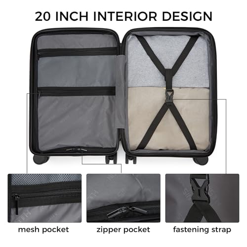 20 Inch Expandable Carry on Luggage, Hardside Lightweight Spinner Suitcase TSA Lock, 22x14x9 Airline Approved Hard Shell Expandable Travel Luggage with 20% More Capacity (Black, 20 Inch) - Image 5