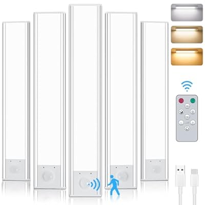 Under Cabinet Lighting, Motion Activated Under Cabinet Lights with Remote Control, Rechargeable 2500mAh Closet Lights Wireless, 3 Color Temps & Adjustable Brightness Under Counter Lights for Kitchen