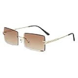 Gleyemor Rimless Rectangle Sunglasses for Women Mens Fashion Vintage Frameless Square Glasses with Gradient Lens