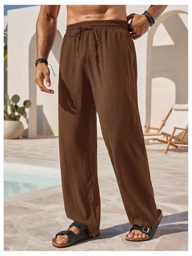 SHENHE Men's Casual Loose Fit Pants Drawstring Elastic Waist Lightweight Beach Vacation Pants4