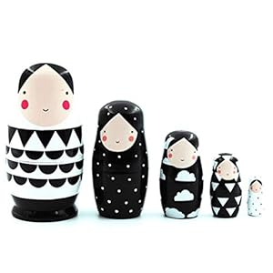 Russische Matryoshka Houten Black and White Nesting Dolls Russian Doll Set for Kids speelgoed cadeau Decor 5PCS Toy…