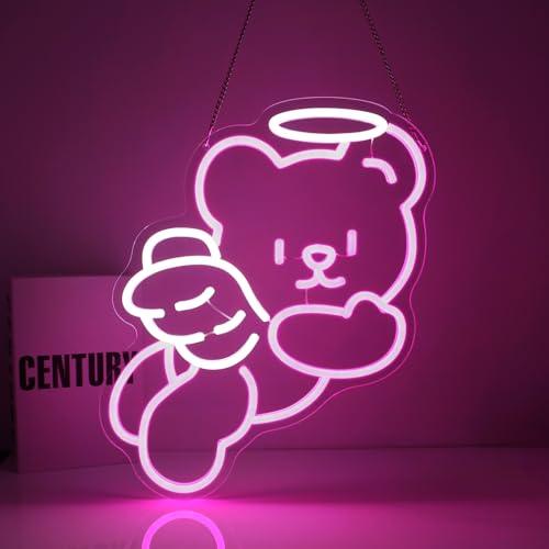 Image of Bear Angel Neon Sign Led Neon Lights Neon Signs for Wall Decor Light Up Sign for Birthday Party Club Gift