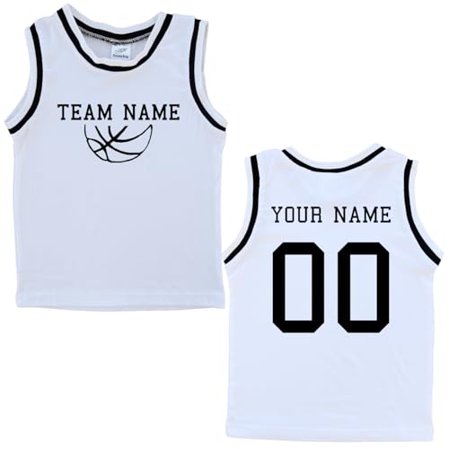 Custom Sleeveless Basketball Team Sport Jersey for Toddlers-Personalized with Name & Number-Front and Back