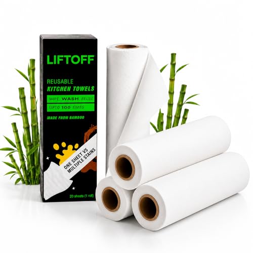 Image of LIFTOFF Bamboo Kitchen Towel Roll Reusable - 80 Sheets Washable Cleaning Wipes Up to 8000 Uses Ultra Absorbent - Eco-Friendly Alternative to Paper Towels-Multipurpose Kitchen & Home Use - Pack of 4