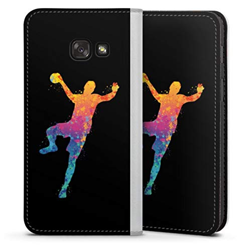 DeinDesign Klapphülle kompatibel mit Samsung Galaxy A3 2017 Flip Case Handyhülle aus Leder weiß Handball Farbklecks Ball