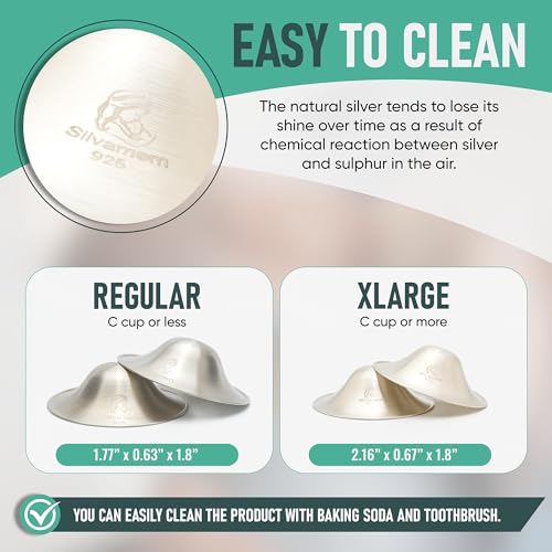 Silvamom Copos de amamentação prateados – Capas reutilizáveis de prata 925 para mamilos doloridos, e