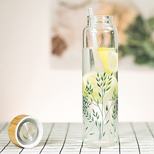 Bamboo Lid 32 oz Wide Mouth Glass Water Bottle with Sleeve