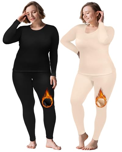 Sous-vêtements thermiques femme Patelai lot de 2 ensembles haut et bas noirs et chair taille 26