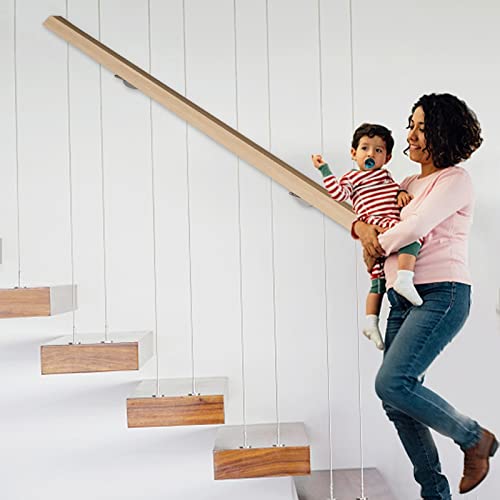 Main courante escalier en bois de 243cm avec support mural de sécurité pour loft - 5